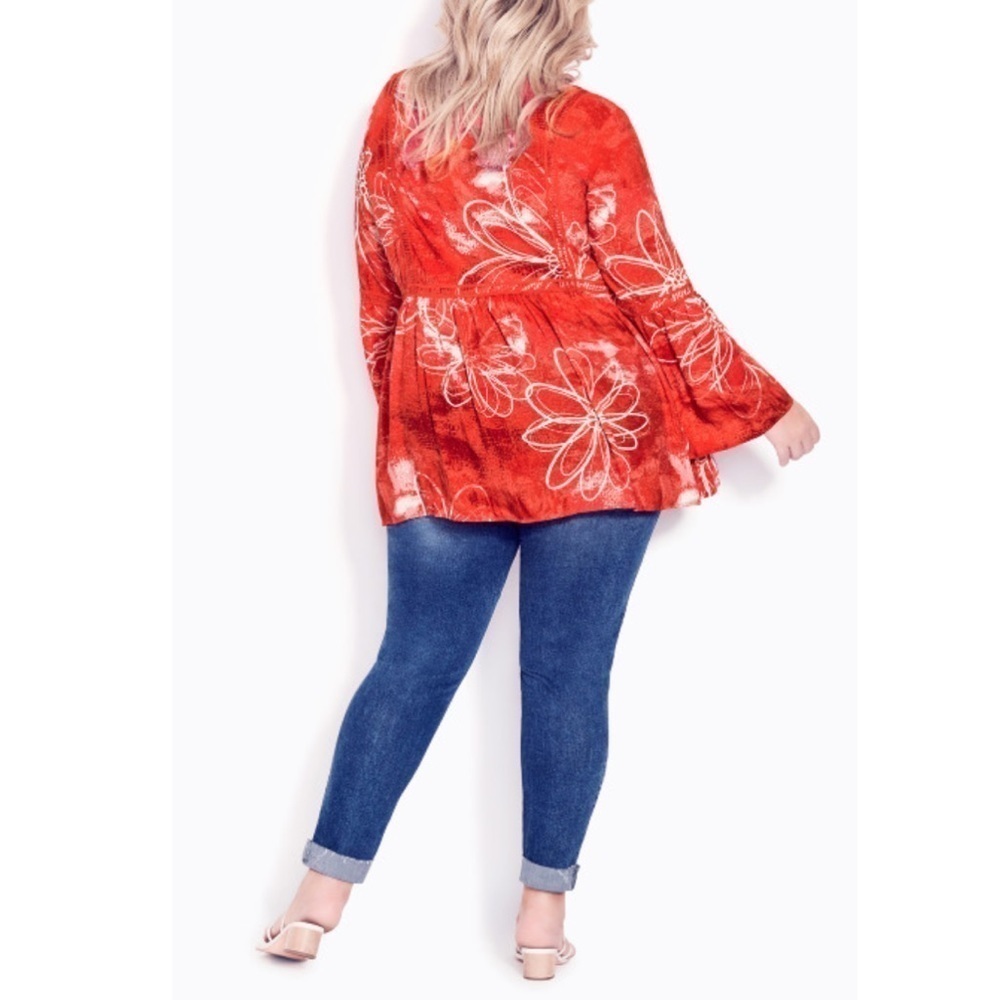 AVENUE 18W-28W Coral Boho Bell Sleeve Top AA08.8 - Picture 5 of 8